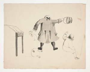 Man Swinging Bucket at Two Boys (recto); Two Men Behind a Wall (verso)