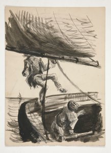 Man Being Knocked Overboard by Boom of Sailboat (recto); Unidentified Illustration of Boy Shining Man by Edwin Austin Abbey