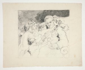 Man with Children Around Him - Unidentified Illustration by Edwin Austin Abbey