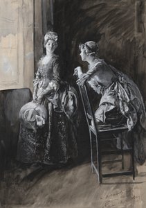Miss Neville and Miss Hardcastle, illustration for Oliver Goldsmith by Edwin Austin Abbey