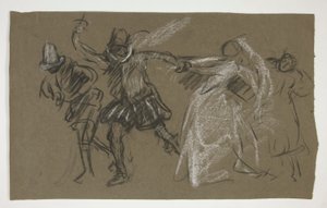 Petruchio Pulling Katharina, from Taming of the Shrew (recto); Sketch of Seated Figure (verso) by Edwin Austin Abbey