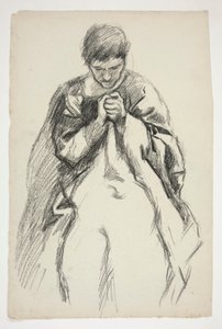 Robed figure, praying: study for The Quest of the Holy Grail mural series at Boston Public Library
