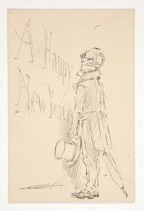 Sketch for a Greeting Card: A Happy New Year; Study of a Man Reading a Sign by Edwin Austin Abbey