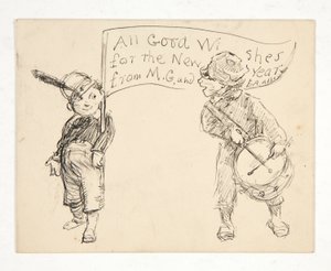 Sketch for a Greeting Card: All Good Wishes for the New Year from M.G. and E.A. Abbey by Edwin Austin Abbey