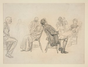 Sketch of a Couple Playing a Game, Surrounded by Onlookers, in an Interior
