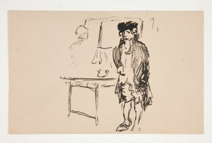 Sketch of a Man in Revolutionary Dress Beside a Table