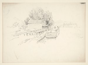 Sketch of a Pier, with Fishing Boat and Dockside Store by Edwin Austin Abbey