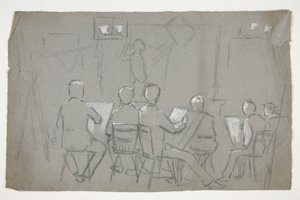 Sketch of a Room of Students Drawing a Model by Edwin Austin Abbey