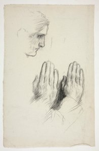 Sketch of a Young Man in Profile; Sketch of Two Sets of Hands in Prayer by Edwin Austin Abbey