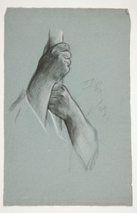 Sketch of two hands climbing a pole by Edwin Austin Abbey