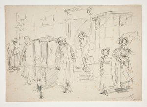Study of Street Scene with Sedan Chair by Edwin Austin Abbey