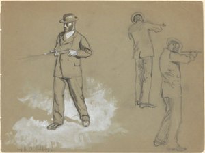 Three Sketches of a Man with a Gun (recto); Figure Studies and Portrait of A. S. Wina (?) (verso) by Edwin Austin Abbey