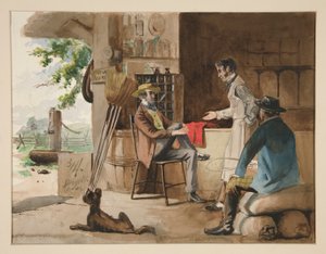 Three men in a dry-goods store - country store, Dolbyville
