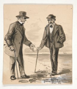 Two Men Conversing on Seashore - Unidentified Illustration