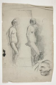 Two sketches of a nude model and one man