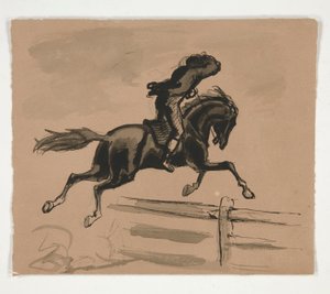 Unidentified Illustration of a Rider Jumping a Fence (Recto); Figure Study of an Old Man (Verso) by Edwin Austin Abbey
