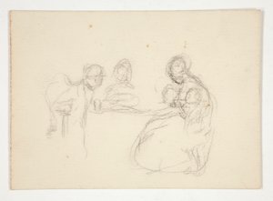 Unidentified Illustration: Study of Figures at a Table. Seated Man on Reverse by Edwin Austin Abbey