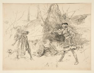 Valentine Rescues Sylvia, from Act V, Scene iv, Two Gentlemen of Verona by Edwin Austin Abbey