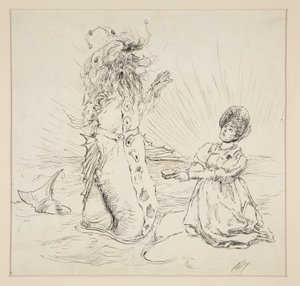 Woman and Serpent on Beach, Sketch for The Lay of the Lobster by Edwin Austin Abbey