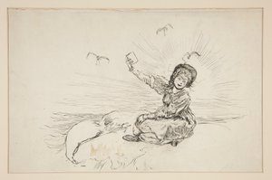 Woman on Beach Holding Book, Sketch for The Lay of the Lobster by Edwin Austin Abbey