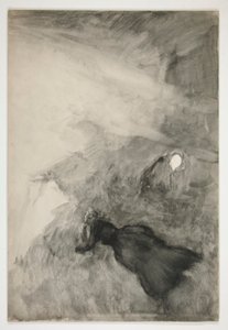 Woman reading, figure looking on (unidentified illustration)