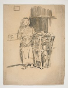 Woman with Laundry Basket - Unidentified Illustration by Edwin Austin Abbey