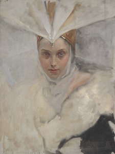 Woman with Osprey Headdress and White Fur Collar by Edwin Austin Abbey