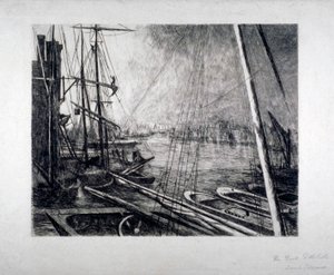 Pool of London from Rotherhithe, with ships in the foreground