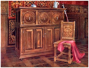 Oak cabinet and walnut chair, 1910