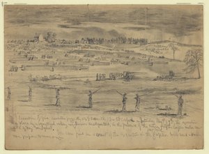 Execution of five deserters from the 118th Pennsylvania Volunteers, 1st Division, 5th Corps, before the entire 5th Corps, Beverly Ford, Virginia by Edwin Forbes