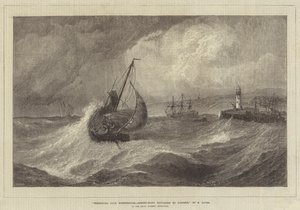 Freshening Gale, Scarborough, Fishing-Boats Returning to Harbour, in the Royal Academy Exhibition