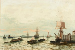 Barges on the Thames by Edwin Henry Eugene Fletcher