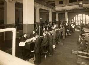 Immigrants Being Registered in the Main Hall, U. S. Immigration Station, 1902-10