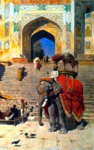 Royal Elephant at the Gateway to the Jami Masjid, Mathura by Edwin Lord Weeks