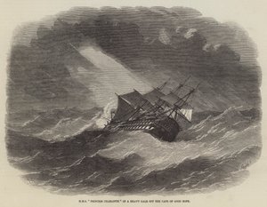 HMS Princess Charlotte in a Heavy Gale off the Cape of Good Hope by Edwin Weedon
