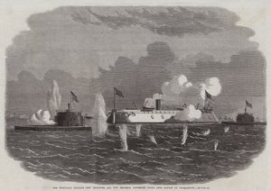 The Iron-Clad Frigate New Ironsides and Two Ericsson Batteries going into Action at Charleston by Edwin Weedon