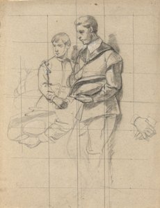 Two Figures, Sketch for Signing of the Compact in the Cabin of the Mayflower by Edwin White