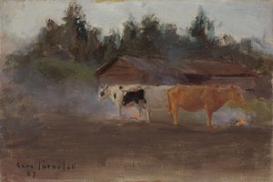 Cows in Turf Smoke, Study by Eero Järnefelt