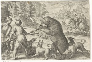 Landscape with Bear Hunt (Hunting Scenes series) (Icones Venantum Species Varias Representantes series) by Egbert Jansz.
