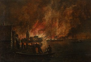 Night Fire Over Dutch City
