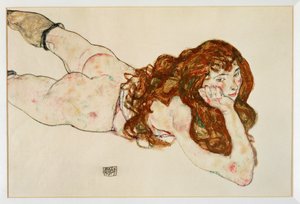 Nude on Her Stomach by Egon Schiele