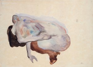 Crouching Nude in Shoes and Black Stockings, Back View by Egon Schiele