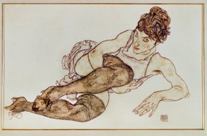 Woman with Brown Stockings by Egon Schiele