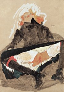 Girl in Black Dress with Her Legs Spread by Egon Schiele