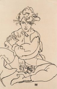 Girl sitting with spread legs, 1918 by Egon Schiele
