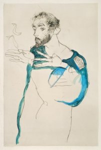 Gustav Klimt in His Blue Work Smock by Egon Schiele