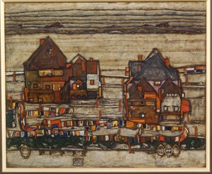 Houses and Colorful Laundry, Suburb by Egon Schiele