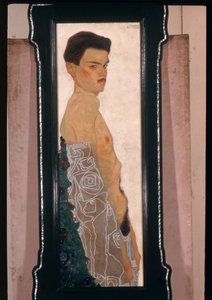 Nude Self-Portrait with Ornamental Drapery by Egon Schiele