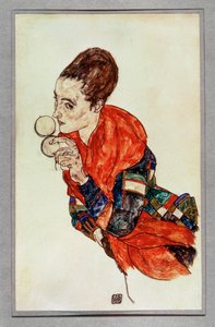 Portrait of the Actress Marga Boerner with Powder Box by Egon Schiele