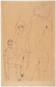 Schiele with Nude Model before the Mirror by Egon Schiele